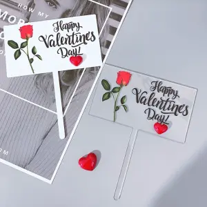 Happy Valentine Day recatangle cake topper with 3d heart