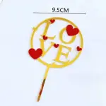 1 pcs golden love with red heart cake topper