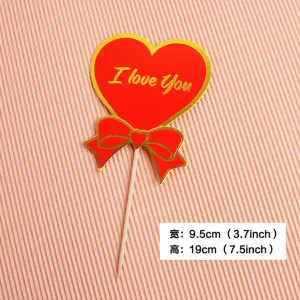 1 pcs heart shaped red i love you cake topper
