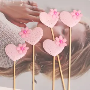 5 pcs pink heart cake topper