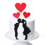 5 pcs red Heart with 1 pcs black couple topper set