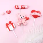 6 pcs Valentine Day theme teddy gift heart love cake cupcake toy topper set