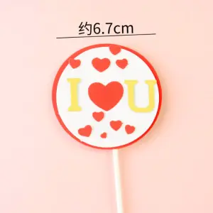 1 pcs round I love you with red heart cake topper