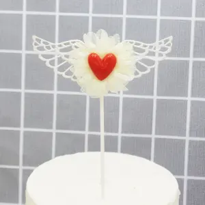 1 pcs Red heart with wings cake topper