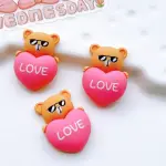 3 pcs Small teddy holding red heart cake topper set