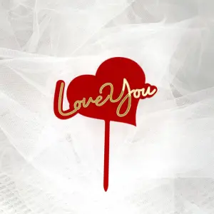 1 pcs Double acrylic red heart i love you cake topper