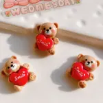 3 pcs Small teddy holding red heart cake topper set