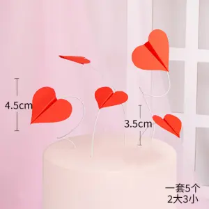 5 pcs 3d paper heart with floral wires cake topper set