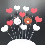 12 pcs couple red and white hearts with floral wire cake topper set