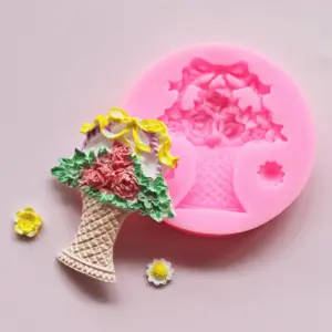 Flower basket rose day silicone mould