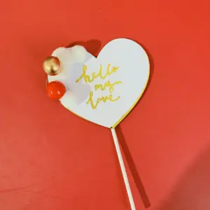 1 pcs hello my love with golden white and red balls cake topper