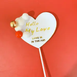 1 pcs Hello my love heart shaped with golden balls cake topper