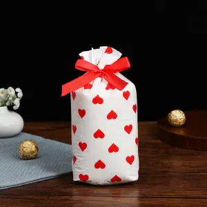 50 pcs heart print Cookie pouch set with ribbon