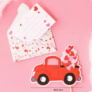 2 pcs valentines message card with car love cake topper