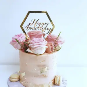 1 pcs Hexagon shape happy anniversary cake topper