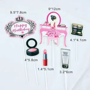 Happy birthday Girls Makeup dress up theme Cake Topper set