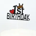 2 pcs golden and black 1st Birthday cake topper