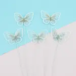 5 pcs fabric white texture butterfly topper with floral wires
