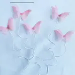 5 pcs fabric pink butterfly topper with floral wires