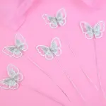 5 pcs fabric white texture butterfly topper with floral wires