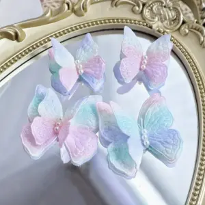 4 pcs fabric texture butterfly topper with floral wires