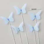 5 pcs fabric pastel Blue butterfly topper with floral wires