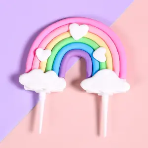 1 pcs Large Pastel colour Rainbow with hearts and clouds cake toy topper