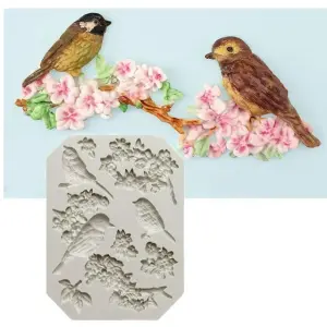 Bird and flowers Branch Silicone Mould