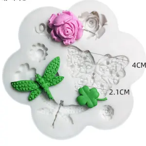 Dragonfly butterfly leaf flower theme silicone mould