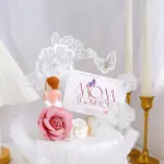 4 pcs fabric flower with pearl cake topper