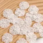 4 pcs fabric flower with pearl cake topper