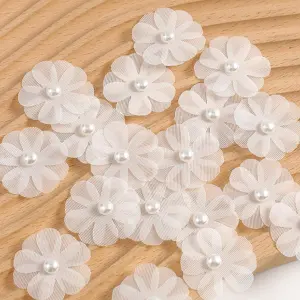 4 pcs fabric flower with pearl cake topper