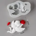 3D Angel with wings holding flowers heart silicone mould