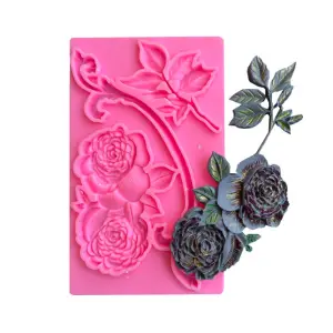 2 Bunch peony flower with leaf silicone Mould