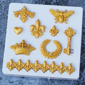 Honey bee key crown brooch border lace silicone Mould