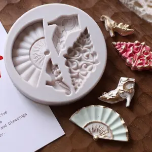 Girls heels fashion hand fan silicone mould theme