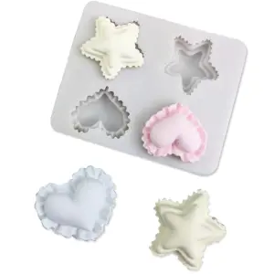4 cavity Cute Ruffled heart and star silicone mould