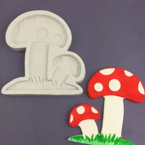 2 cavity Mushroom with grass Silicone Mould