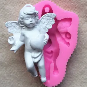 Cute 3D Angel with wings holding heart silicone mould