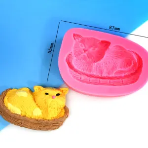 Cat sitting in basket silicone mould