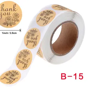 Brown thank you Stickers Roll 1 Inch diameter 500 sticker roll