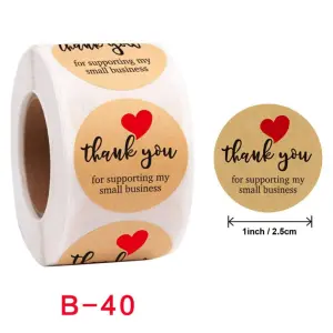 Brown Thank You for Supporting small business Stickers Roll 1 Inch diameter 500 sticker roll