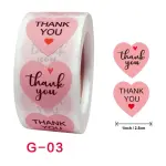 Pink heart shape Thank you Stickers Roll 1 Inch diameter 500 sticker roll