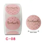 Pink handmade with love in golden foil Stickers Roll 1 Inch diameter 500 sticker roll