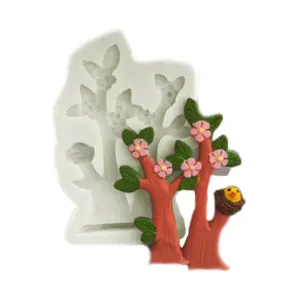 Cute Tree with flowers and bird Nest silicone mould