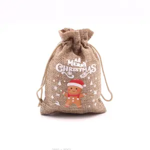 5 pcs Jute Christmas theme Jute Gift pouch STYLE 1 (10 X 14 cm)