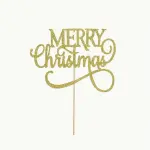 1 Pcs Large Golden Merry Christmas cake topper
