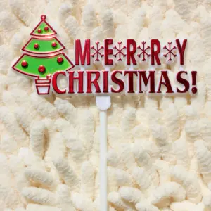2 pcs Merry Christmas with tree cake topper