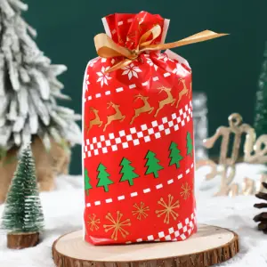 Christmas Loaf / Candy / cookies Bags with attached Drawstrings (1 PACK = 10 BAGS) STYLE 6
