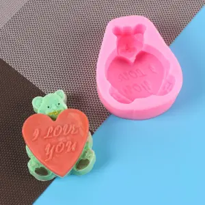 Teddy Bear holding heart i love you silicone mould